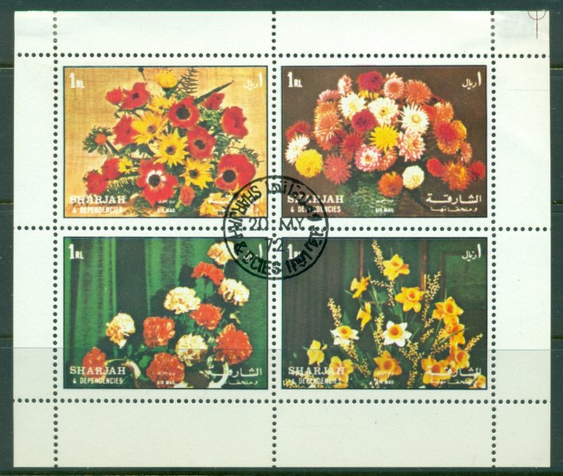 Sharjah 1972 Mi#1216-1219 Flowers II sheetlet CTO