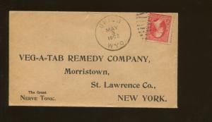 1902 Upton Wyoming The Great Nerve Tonic Veg-A-Tab Remedy Co. Ad Postal Cover