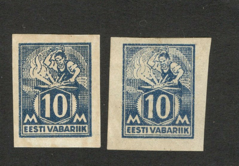 ESTONIA - EESTI  VABARIIK -2 MH DEFINITIVE IMPERFORATED STAMPS -1922/1923.