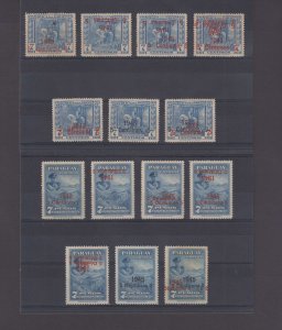 PARAGUAY 1945 Sc 427-429 GROUP 21 STAMPS WITH DOUBLE, INVERTED + OTHER VARIETIES