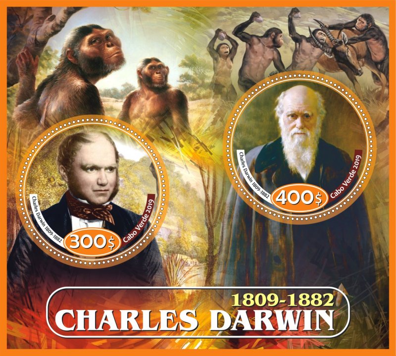 Stamps. Charles Darwin 2019 year 1+1 sheets perforated Cabo Verde