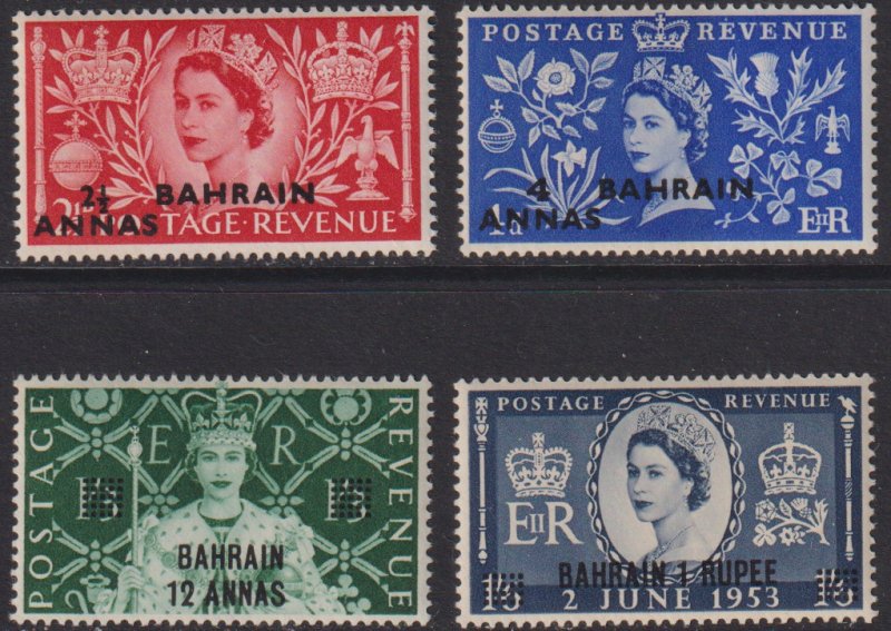 1953 Bahrain complete Coronation set MNH Sc# 92 93 94 95 CV $15.25 Stk #7