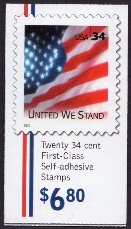 Scott #BK287 (3549Bc & 3549Bd) United We Stand Flag Booklet of 20 Stamps - MNH