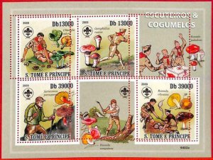 A3338 - SAO TOME & PRINCE, MISPERF ERROR Miniature s: 2009 Boy Scouts, Mushroom-