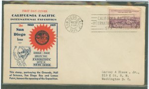 US 773 1935 3c California Pacific Expo on an addressed (typed) FDC with a Kapner cachet