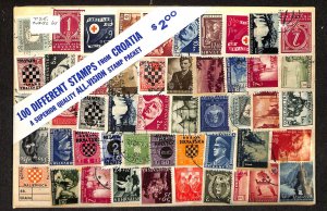 Croatia Stamp Collection, Old Packet of 100 Different (BA)