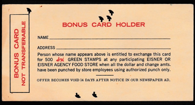 S & H Green Stamp Card