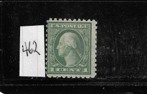 US #462 1916-17 1C (GREEN) UNWMK- PERF 10- MINT HINGED