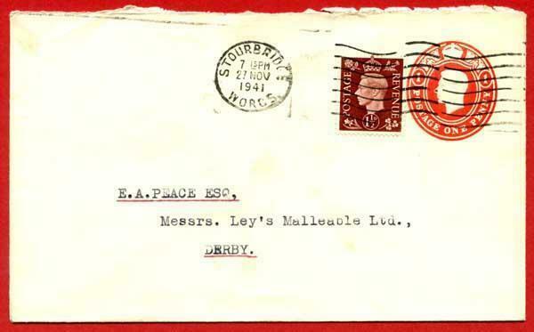 ES61 KGVI 1d Carmine Stamped to Order Envelope uprated