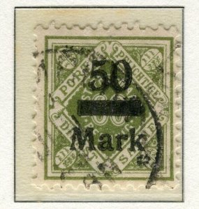 WURTTEMBERG; 1921 early Numeral surcharged issue fine used 50M. value