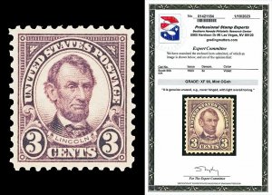 Scott 555 1923 3c Lincoln Perf 11 Mint Graded XF 90 NH with PSE CERT!