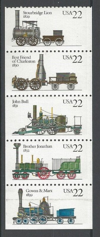 # 2362-6 Locomotives strip of 5 railroad 