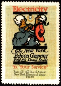 1910 United States Poster Stamp Electricity The New York Edison Company