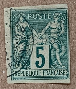French Colonies 1877 5c Peace and Commerce, used. Scott 31, CV $5.50