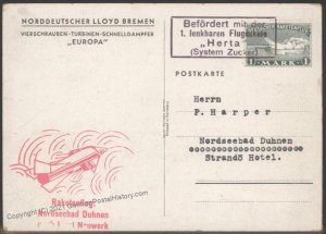 Germany Zucker Rocket Mail Cover Herta Nordseebad Duhnen Steamer Europa P 103413