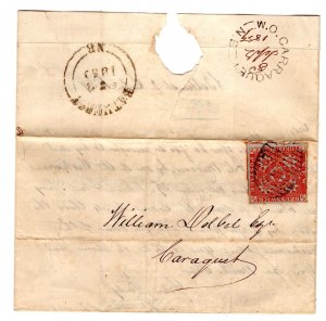 New Brunswick 1859 Scott 1 Bathurst to Carraquet Folded Cover