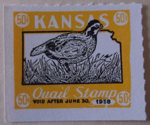 United States State Revenue Kansas Quail Hunting 1957 MNH