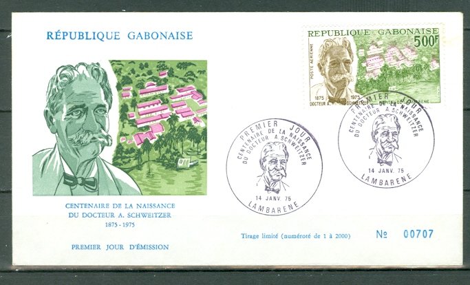 GABON 1975 SCHWEITZER  #C159 on NICE FDC