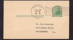 Pseudo-Machine cancel on #UX27 HARRISON NEBR FLAG PSEUDO Nov 29 1941 VF & clean!