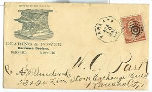 1885, Barnard, Mo. Dearing & Power Hardward Dealers w/cogged wheel cancel