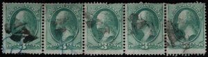 MALACK US #136 STRIP of 5, F/VF used strip of 5, VERY RARE! a block of 4 cata...