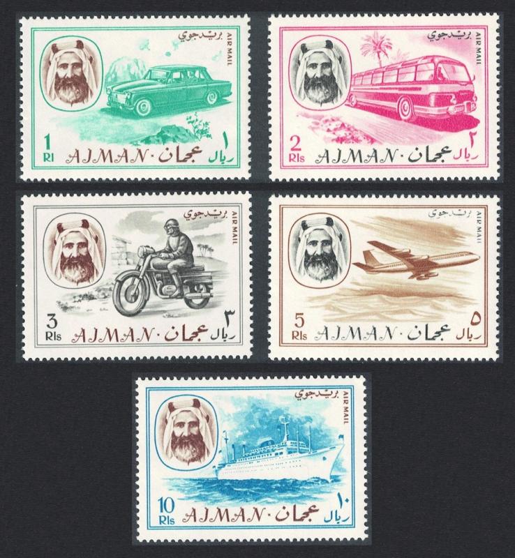 Ajman Transport Car Bus Ship Motorbike Airplane 5v Airmail Highest Values