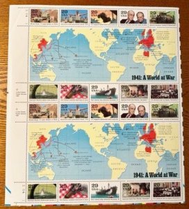 US # 2559 1941 World at War Full sheet two panes of 10 each 1991 Mint NH