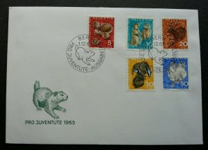 Switzerland Pro Juventute 1965 Hedgehog Rabbit Squirrel Deer Fauna (stamp FDC)