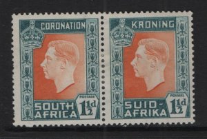 South Africa #76  MH 1937  coronation  .   1 1/2d .  pair . English left