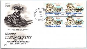 US FIRST DAY COVER GLENN CURTIS PLATE AVIATION PIONEER BLOCK OF (4) CACHET