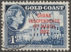 Ghana,, stamp, Scott#6, used, hinged,  castle,