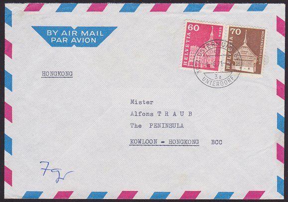 SWITZERLAND TO HONG KONG 1970 airmail cover ................................4398