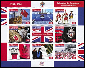 Gibraltar 965, MNH, 300 Years of British Gibraltar souvenir sheet