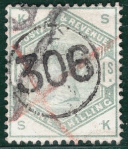 GB QV SG.196 1s Dull Green *306* Railway TELEGRAPH Numeral Used Cat £325- HPR129