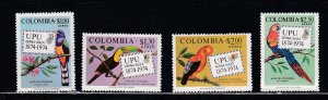 Colombia # C611-614, Birds, UPU Centennial, Mint NH, # 614 Creased, 1/3 Cat..