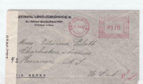 buenos aires 1942   to u.s. censor  air mail stamps cover ref r15486