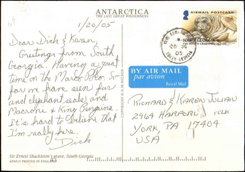 2005 SOUTH GEORGIA COMMERCIALLY USED POSTCARD TO UNITED STATES