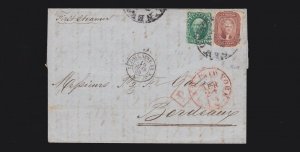 US 27 & 33 5c Jefferson & 10c Washington Cover to France PF Cert F-VF SCV $2000