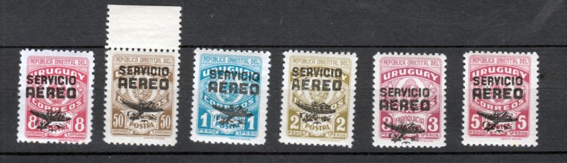 J41069 JL Stamps 1946-9 uruguay set mnh #c21-6 airplanes ovpt,s