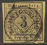 GERMANY-Wurttemberg 2, 3kr SON CANCEL. USED. VF. (757)