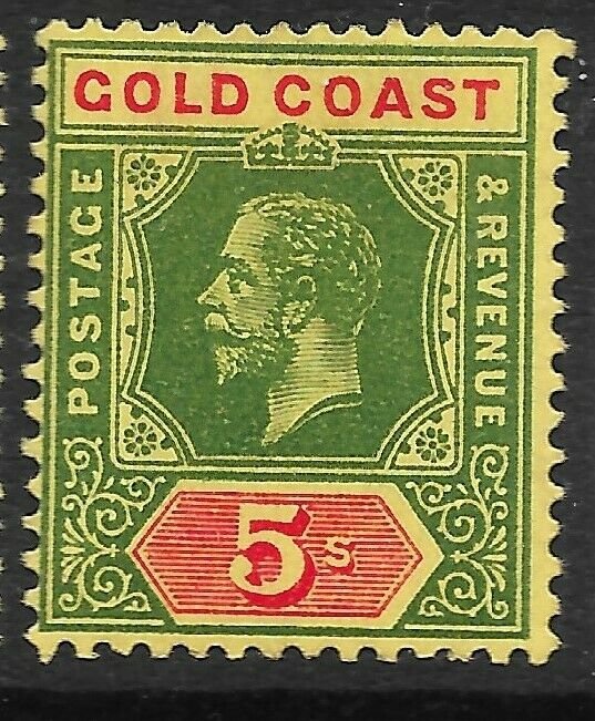 GOLD COAST SG82 1916 5/= GREEN & RED ON YELLOW MTD MINT