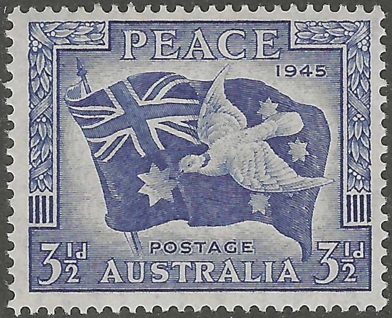 Australia, stamp, Scott#201, mint, hinged, 3 1/2d, Peace, blue, flag, dove