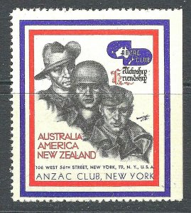 JASTAMPS: U S CINDERELLA ANZAC CLUB OF NY MINT NEVER HINGED