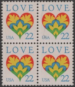 SC#2248 22¢ Love Block of Four (1987) MNH