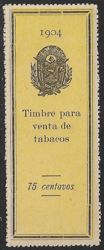 EL SALVADOR 1904 75c ARMS Tobacco Sales Tax Revenue Ross 177 MNGAI