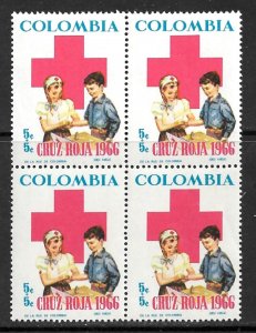 COLOMBIA 1966 RED CROSS Semi Postal Issue BLOCK OF 4 Sc B1 MNH