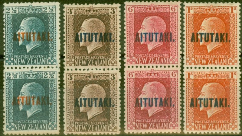 Aitutaki 1917-18 set of 4 Vertical Pairs SG15b-18b Fine Mtd Mint