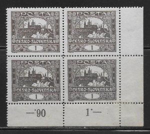 Czechoslovakia 41 25h Hradcany Corner Block of 4 Unused Hinged