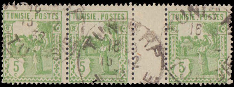 Tunisia #77, Complete Set, Strip of 3 with Gutter, 1926-1946, Used