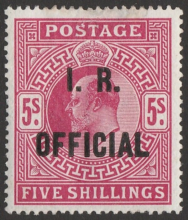 GREAT BRITAIN 1902 IR OFFICIAL on KEVII 5/-. SG O25 cat £38,000. Certificate.